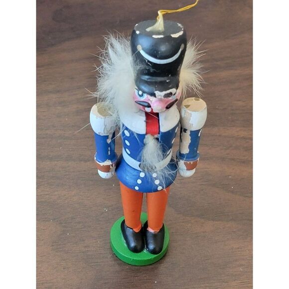 Blue wooden Nutcracker Soldier AS IS ornament Xmas decor - Picture 1 of 5